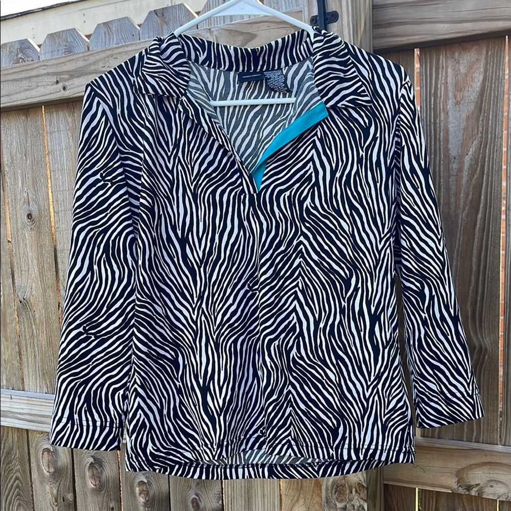 Xhilaration Zebra Print Blouse with Blue Accent
